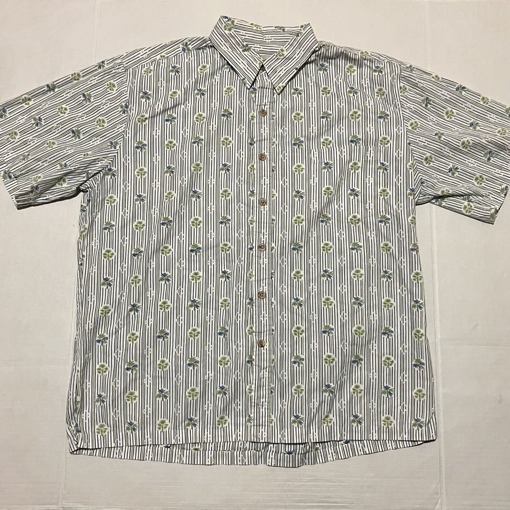 COOKE STREET Men's Size‎ XL palm Tree Hawaiian Pullover Shirt White Cotton USA